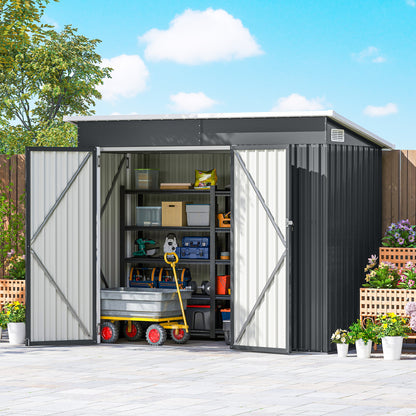7.5' x 4.3' Outdoor Storage Shed, Waterproof Metal Garden Shed with Lockable Doors, for Backyard, Lawn, Patio, Dark Grey