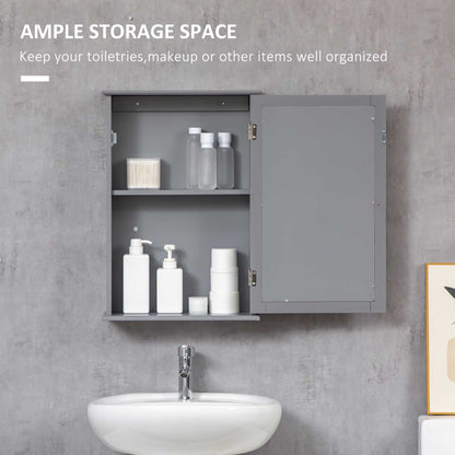 Bathroom Mirror Cabinet, Wall Mounted Medicine Cabinet with Door and Shelves, Grey