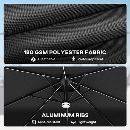 8' Cantilever Patio Umbrella with LED Lights, 360°Rotation, Tilt & Height Adjustment, Crank, Cross Base, Dark Grey