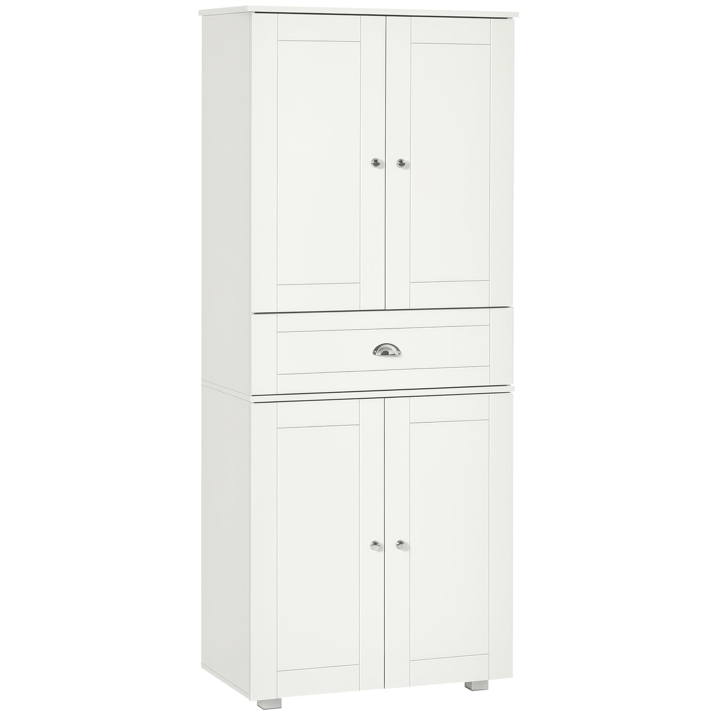 72" Kitchen Pantry Cabinet, Modern Kitchen Pantry Storage Cabinet with 4 Doors and 3 Adjustable Shelves, White