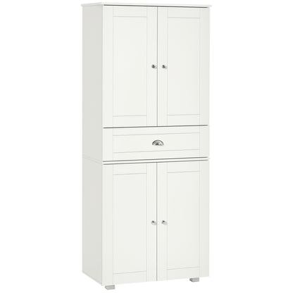 72" Kitchen Pantry Cabinet, Modern Kitchen Pantry Storage Cabinet with 4 Doors and 3 Adjustable Shelves, White