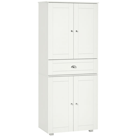 72" Kitchen Pantry Cabinet, Modern Kitchen Pantry Storage Cabinet with 4 Doors and 3 Adjustable Shelves, White