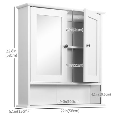Medicine Cabinet, Wall-Mounted Bathroom Mirror Cabinet with Double Doors, Open Shelf, and Adjustable Shelf, Modern Bathroom Wall Cabinet, White