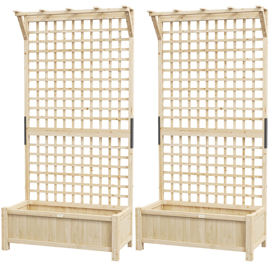 Wood Planter with Trellis for Vine Climbing, Raised Garden Bed, Privacy Screen for Backyard, Patio, Deck, Natural Wood