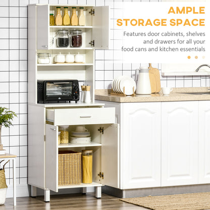71"H Freestanding Kitchen Pantry, Buffet Cabinet with Hutch, Storage Cabinet with Drawer, Doors and Microwave Stand, White