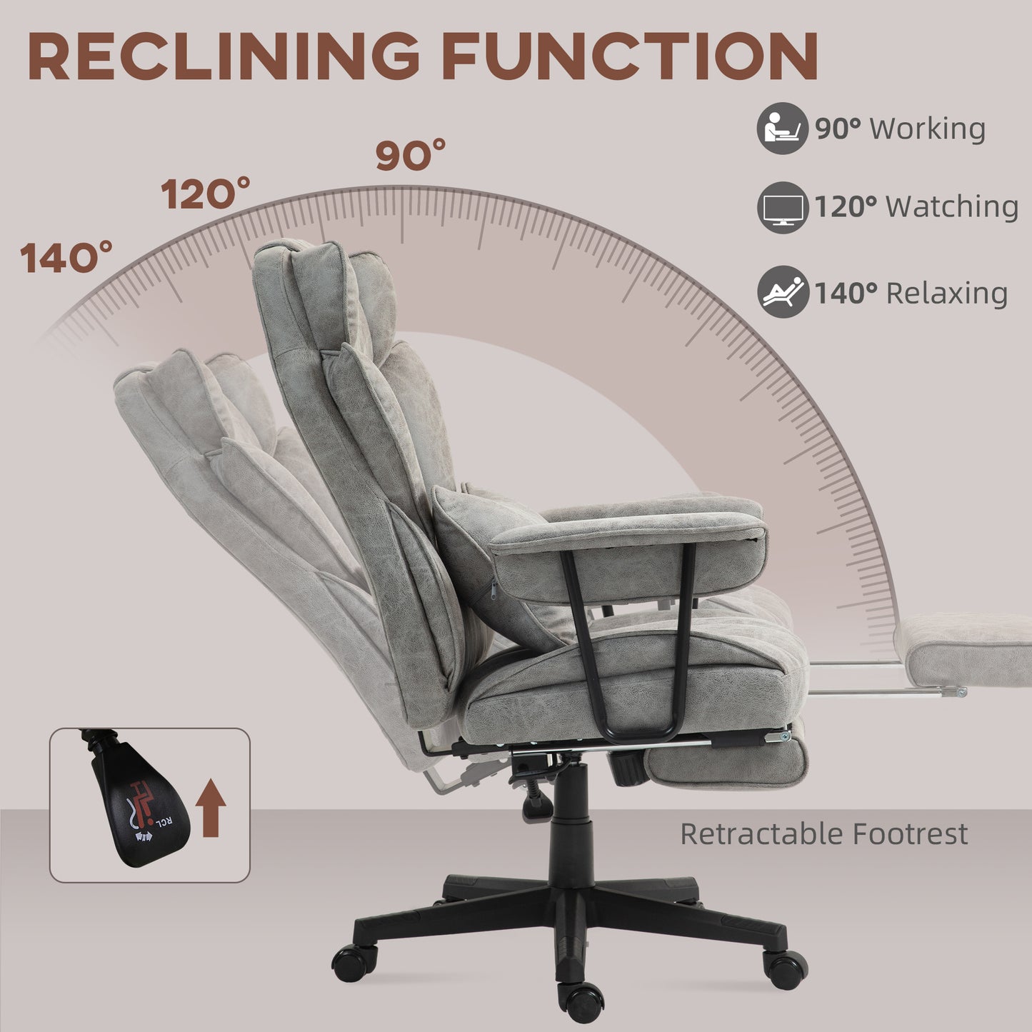 Big and Tall Office Chair with Foot Rest, 400LBS High Back Desk Chair with Padded Armrests, Lumbar Support, Grey