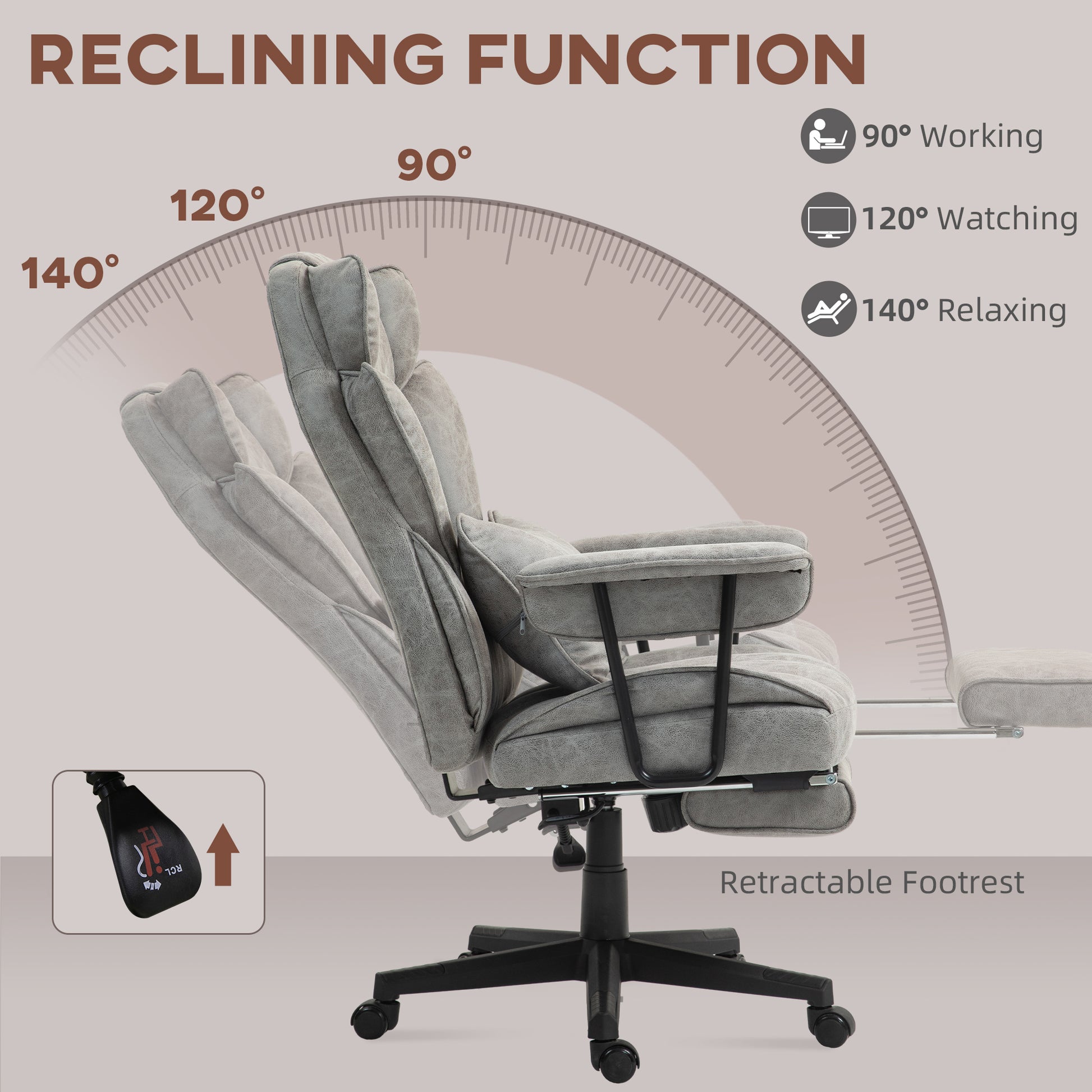 Big and Tall Office Chair with Foot Rest, 400LBS High Back Desk Chair with Padded Armrests, Lumbar Support, Grey