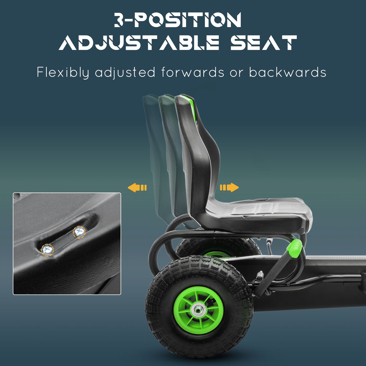 Aosom Pedal Go Kart w/ Adjustable Seat, Rubber Wheels Shock Absorb, Green