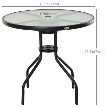 31.5'' Round Bistro Table Outdoor Dining Coffee Table w/ Tempered Glass Top Patio Garden Side Table Weather-resistant