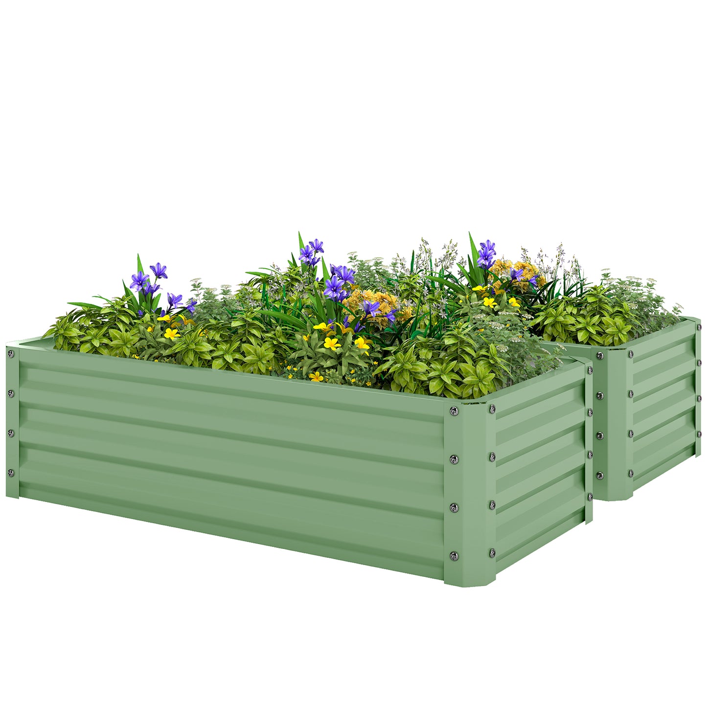 Galvanized Raised Garden Beds, Outdoor Planter Box, Set of 2, for Flowers, Herbs and Vegetables, Light Green