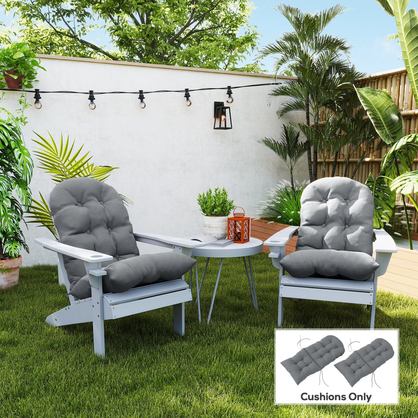 Adirondack Chair Cushions Set of 2 with Ties, Grey