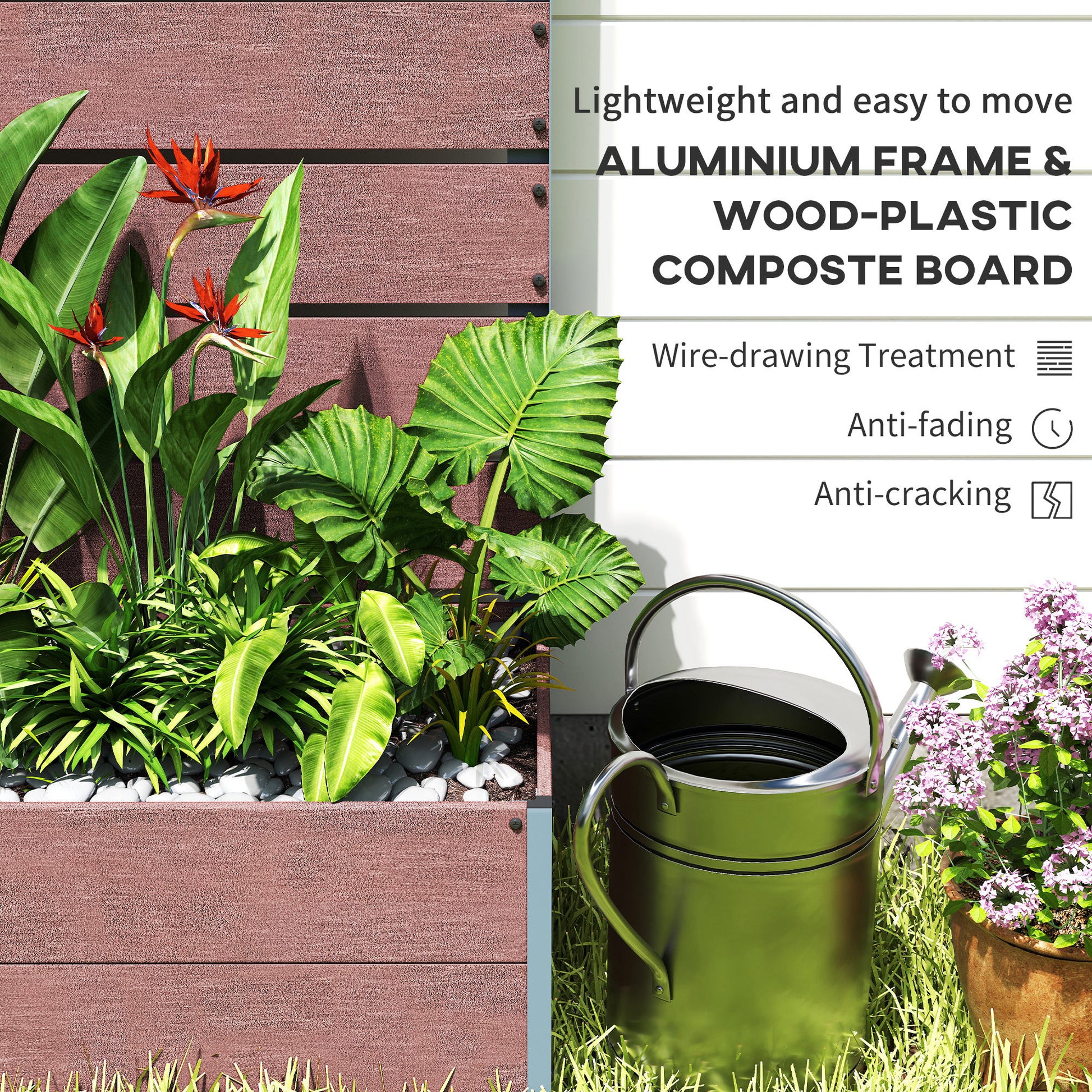 Raised Garden Bed with Trellis, Freestanding Elevated Planter Box for Climbing Vines, 28" x 15" x 59", Light Brown