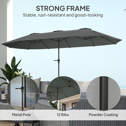 13ft Double-Sided Patio Umbrella with Crank Handle, for Poolside, Deck, Garden, Light Grey