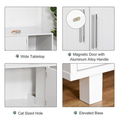 Cat Litter Box Enclosure, Hidden Litter Box Furniture, Cat House End Table Washroom with Scratching Pad