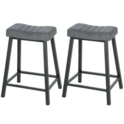 Set of 2 Bar Stools, Velvet Upholstered Counter Stools with Curved Seat and Footrest for Kitchen Island, Grey