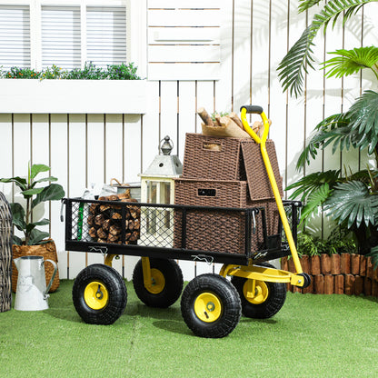 Steel Garden Cart, Utility Wagon with Removable Sides, 10" Wheels, 180° Rotating Handle, 440lbs Capatity