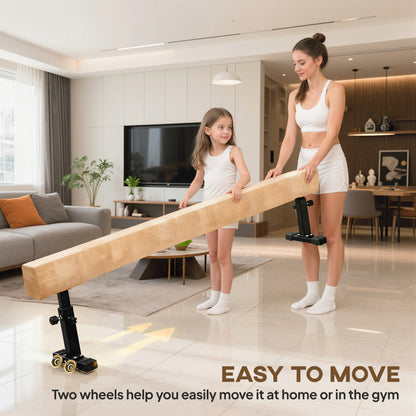 Soozier 7.5ft Adjustable Balance Beam, Gymnastics Beam with Wheels, Gymnastics Equipment for 6+ Years Old Training, Practice, and Professional Home Training, Brown