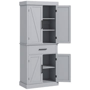 72" Farmhouse Kitchen Cabinet, Kitchen Pantry Cabinet with 4 Barn Doors, Drawer, Adjustable Shelves, Grey