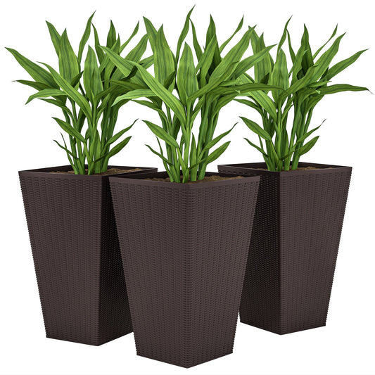 Set of 3 Tall Plant Stand, Outdoor & Indoor Flower Pot Set for Front Door, Entryway, Patio and Deck, Brown