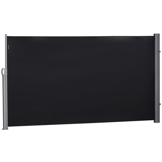 118" x 71" Outdoor Folding Privacy Screen Retractable Side Awning Patio with Resistance to UV Rays and Wind Black