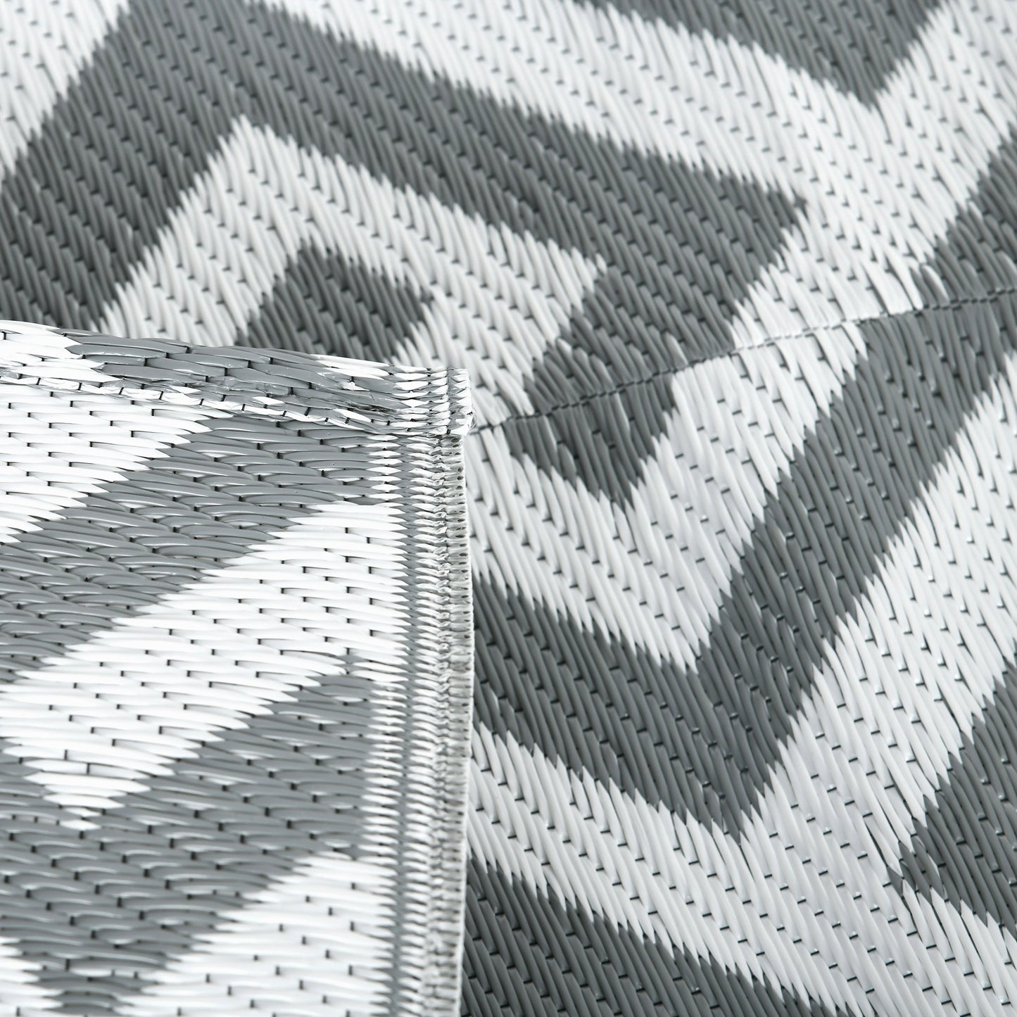 Reversible Outdoor RV Rug, Patio Floor Mat, 5' x 8' Plastic Straw Rug for Backyard, Deck, Beach, Camping, Grey & White