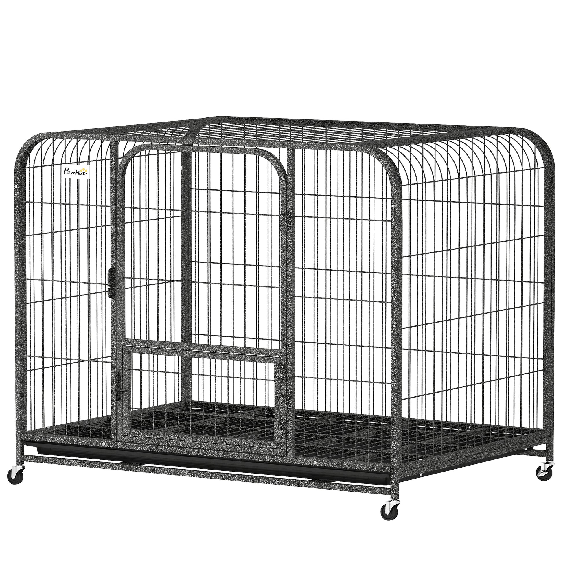 43 Inch Heavy Duty Dog Crate, Extra Large Metal Dog Cage with Lockable Wheels and Removable Tray