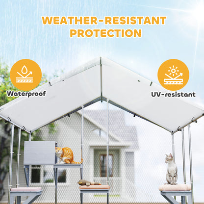 79" Extra Large Metal Outdoor Catio with Waterproof Cover, Resting Box, 4 Platforms, for Multiple Rabbits, Chicken