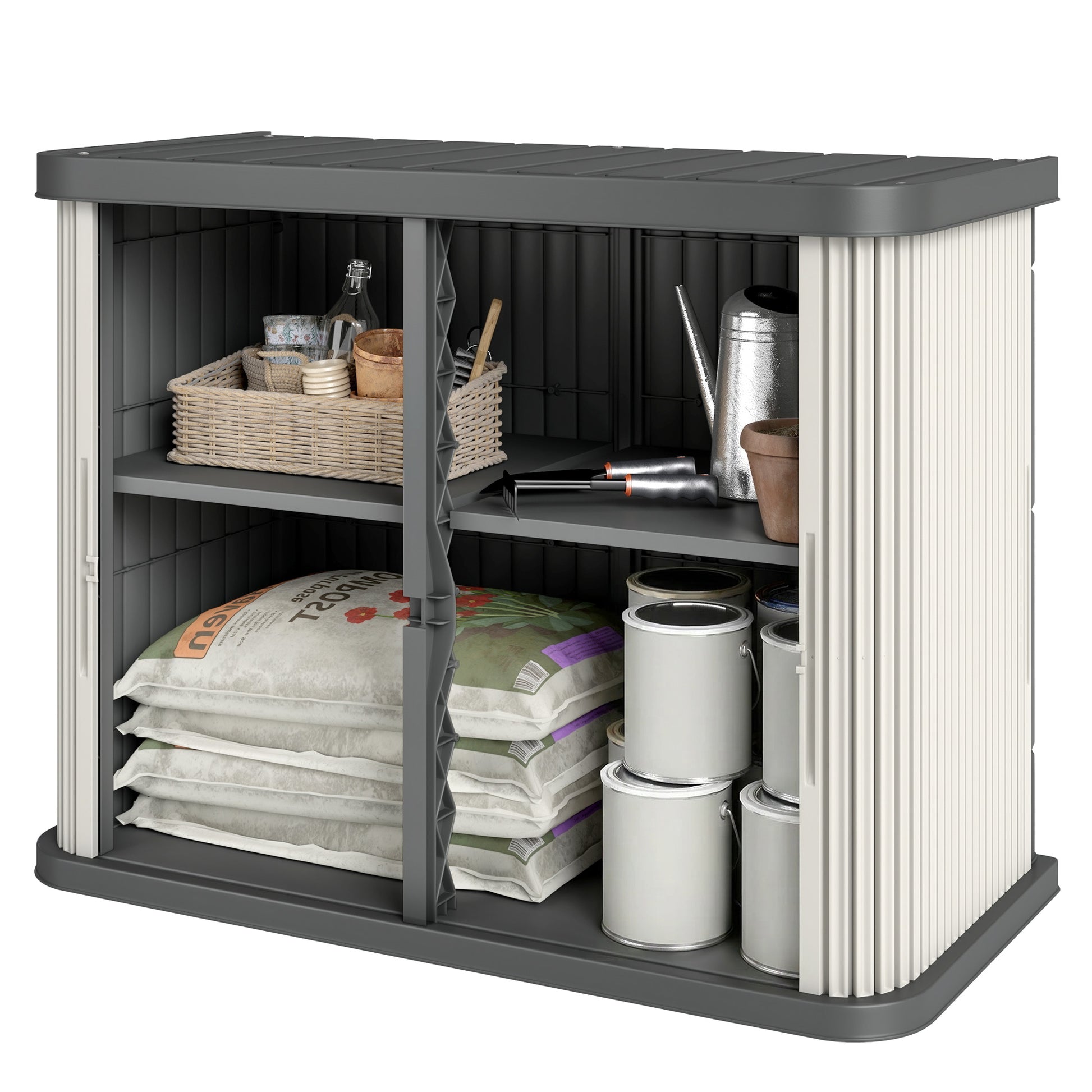 127 Gallon Outdoor Storage Cabinet, UV Resistant Garden Storage Container for Patio, Porch, Poolside, Grey