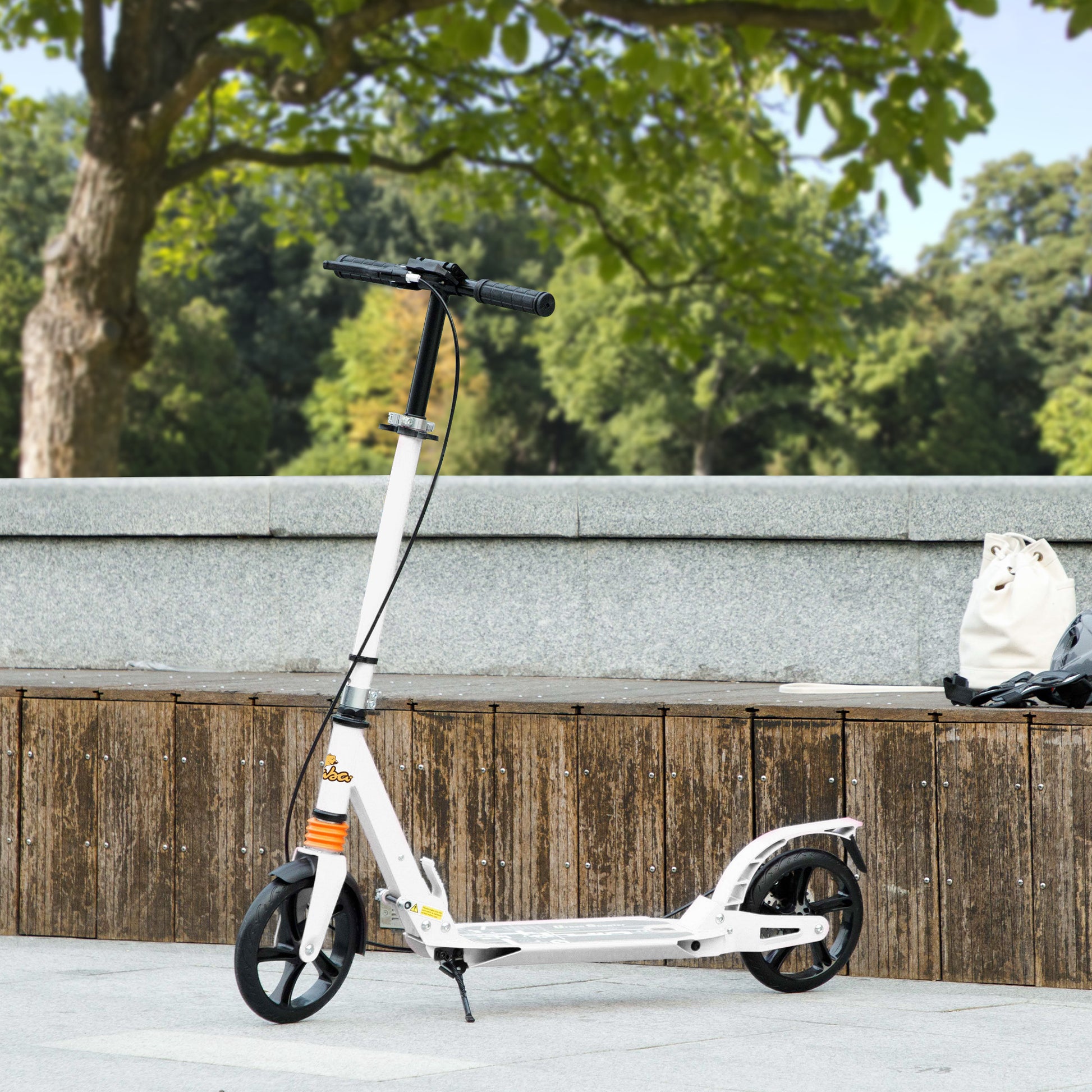 Qaba Foldable Kids Scooter with 4 Adjustable Heights, Double Brakes, and Shock Absorption for Ages 6-12, White