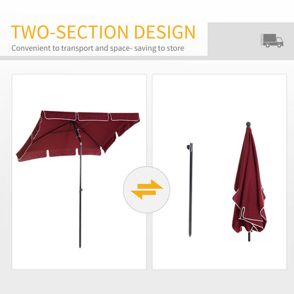 6.5x4ft Rectangle Patio Umbrella Aluminum Tilt Adjustable Garden Parasol Sun Shade Outdoor Canopy Wine Red