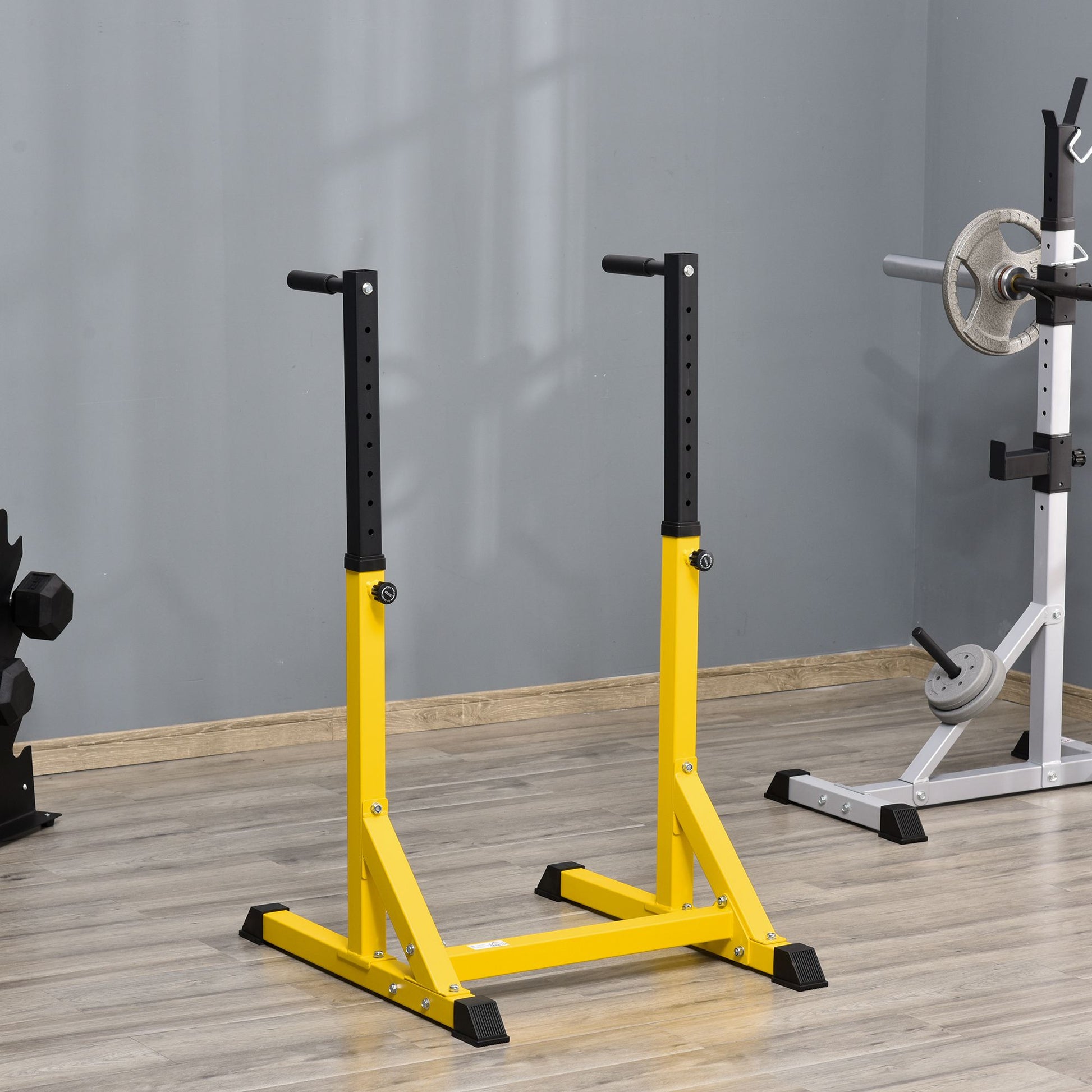 Soozier Dip Station, Body Press Parallel Bar with 10 Adjustable Height, Home Gym Workout Trainer Dip Bar, Yellow