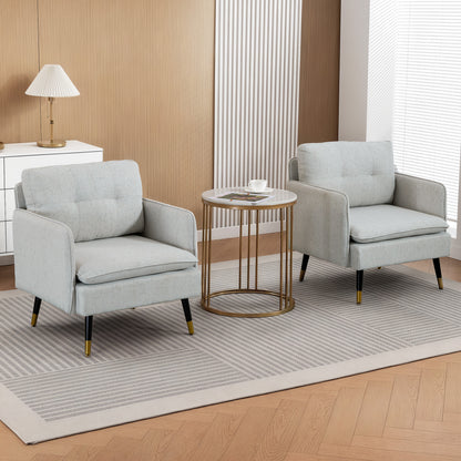 Accent Chairs Set of 2, Upholstered Armchairs with Tufted Back Cushion and Steel Legs for Living Room, Bedroom