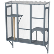 Wooden Catio Outdoor, Cat Window Box Enclosure for 2-3 Large Cats with 2 Jumping Platforms & Scratching Post, Grey