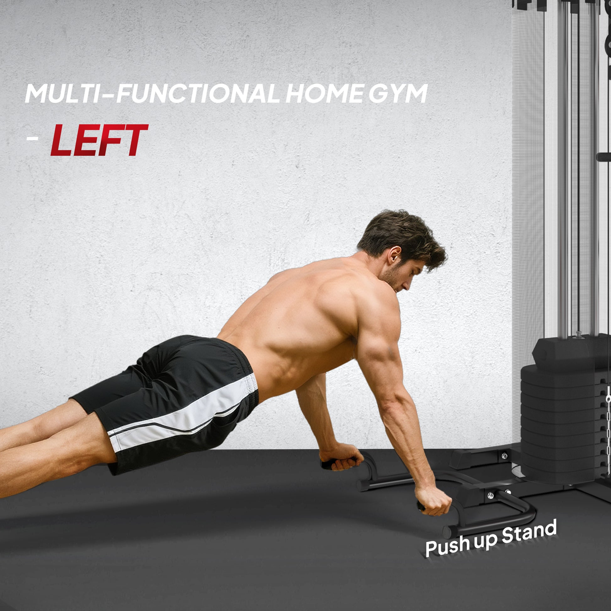 Soozier Multi Home Gym Equipment, Workout Station with Sit up Bench, Push up Stand, Dip Station, 99lbs Weights