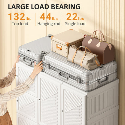Portable Wardrobe Closet, Folding Bedroom Wardrobe, Clothes Storage Organizer with 8 Cube Compartments, White