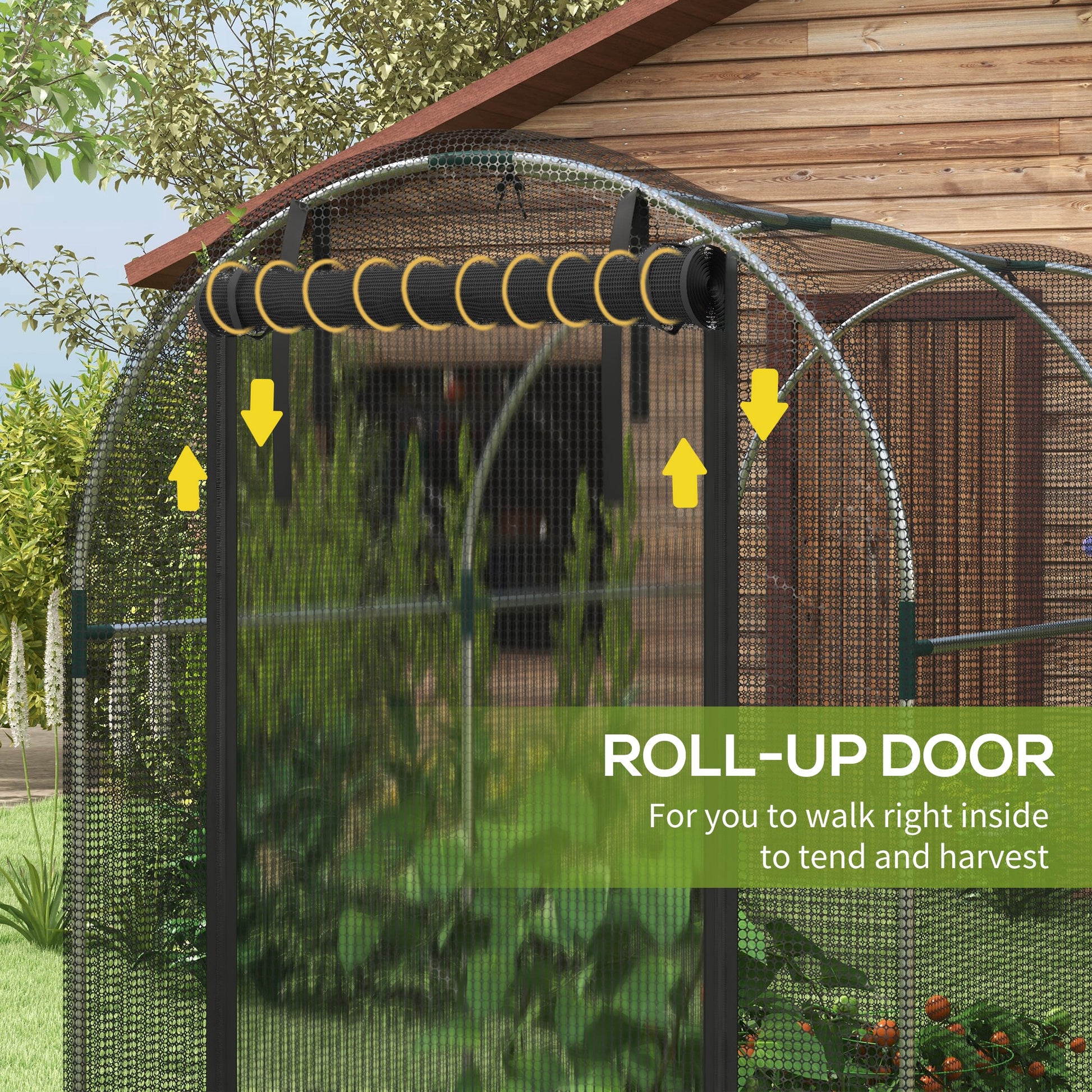 Galvanized Steel Crop Cage, Plant Protection Tent with Zippered Door, 4' x 8', Black