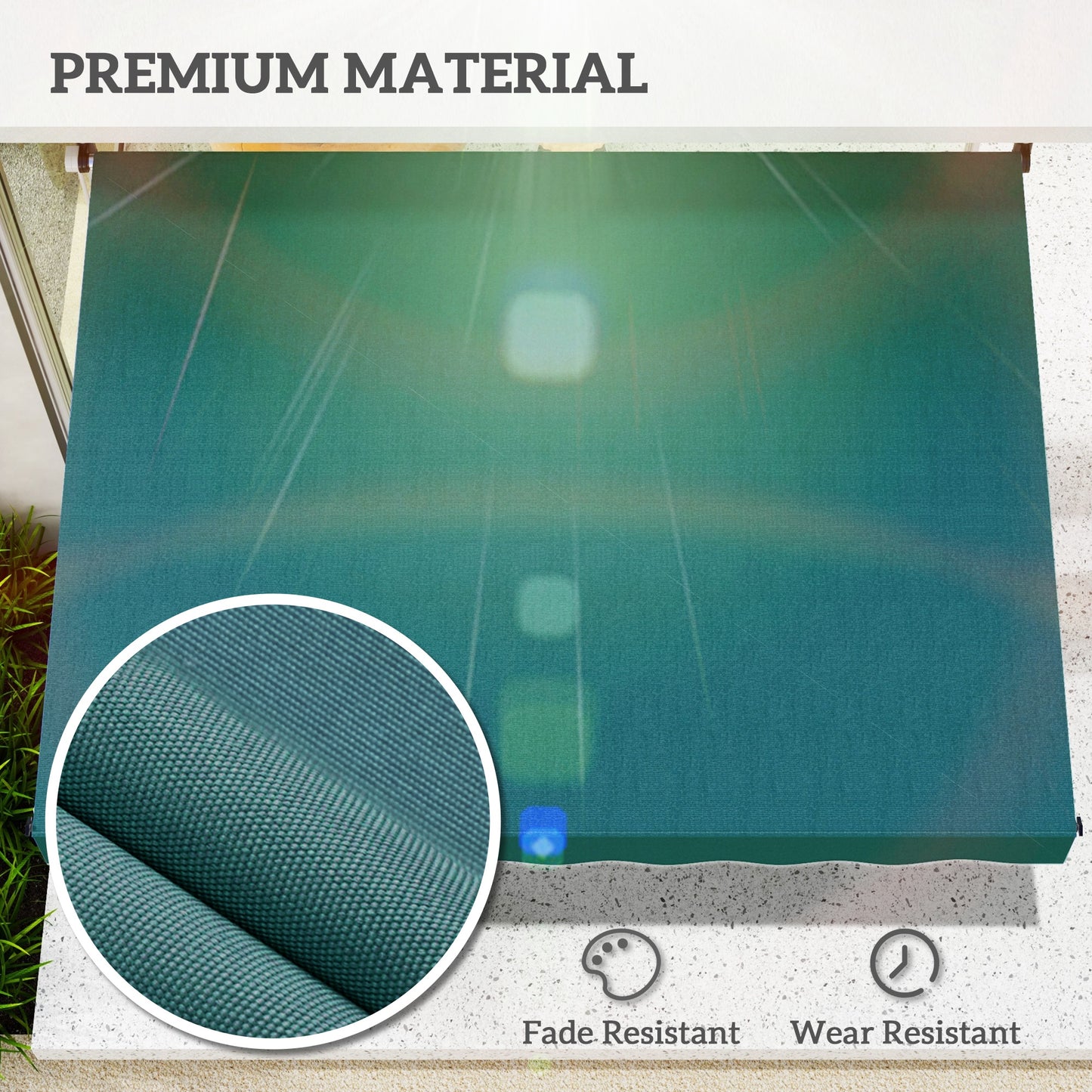 6.6'x5' Manual Retractable Patio Awning Window Door Sun Shade Deck Canopy Shelter Water Resistant UV Protector Green