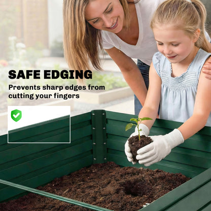 Set of 2 Galvanised Raised Garden Bed, 6 x 3 x 2 ft Metal Garden Bed with Safe Edging, Green