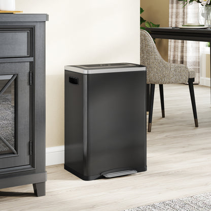 2 x 20 Liter Garbage Bin, Stainless Steel Garbage Can with Soft-Close Lid and Removable Inner Buckets, Black