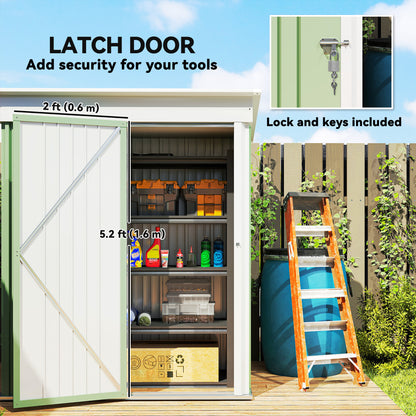 Outdoor Storage Shed, Steel Lean-to Shed with Adjustable Shelf, Lock, Gloves, 5'x3'x6', Green