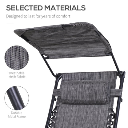 Outdoor Zero Gravity Reclining Lounger Chair with Canopy Shade, Side Tray, Cupholder, Dark Grey