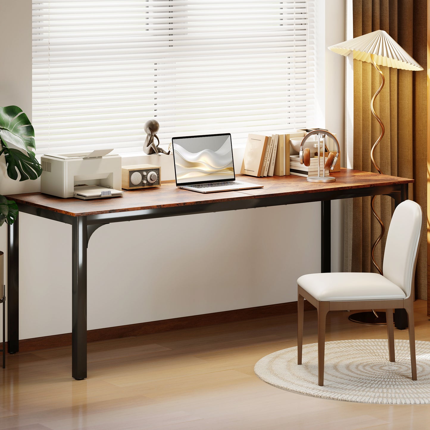 79" Computer Desk, Desktop Desk with Metal Legs, Rustic Brown
