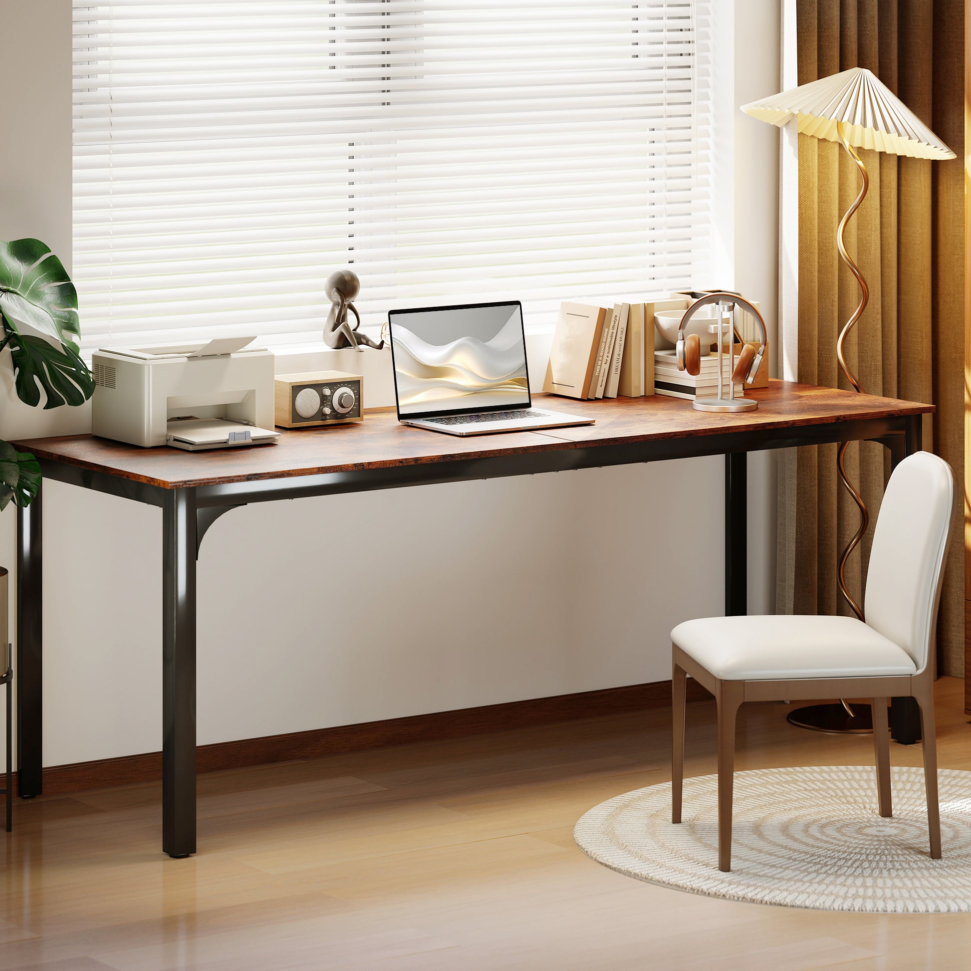 79" Computer Desk, Desktop Desk with Metal Legs, Rustic Brown
