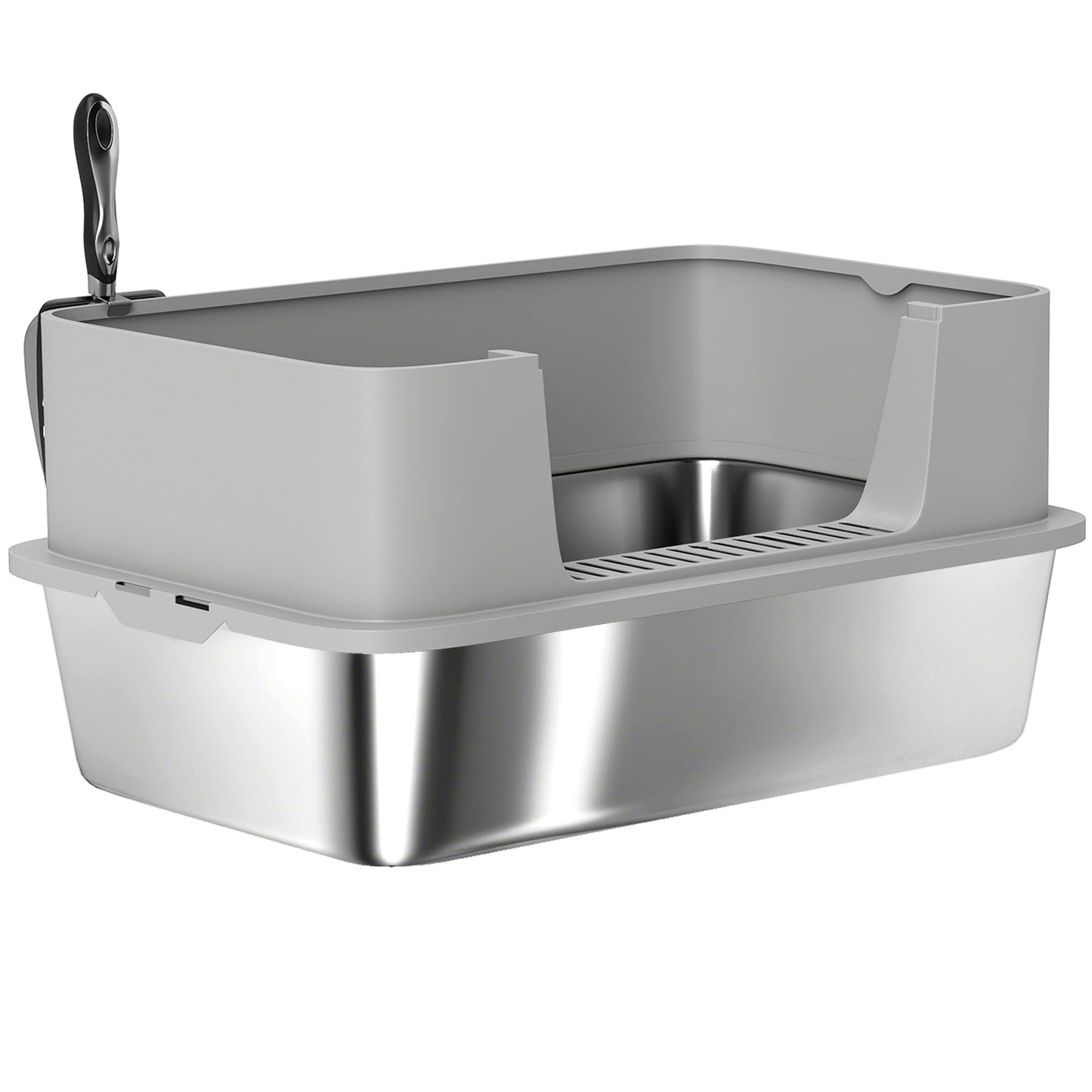 Stainless Steel Litter Box, XL High Sided Cat Litter Box with Scoop, Anti Leakage & Easy to Clean, 24" x 16" x 12", Grey