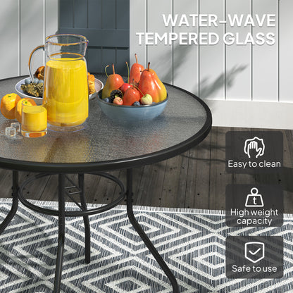39.4" Round Outdoor Dining Table Coffee Side Bistro Table with Umbrella Hole, Glass Top, Steel Frame for Garden, Patio