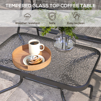 Outdoor 4 Pieces Patio Furniture Set, Garden Set with Two Foldable Armchairs, a Loveseat & Glass Top Table, Mixed Grey