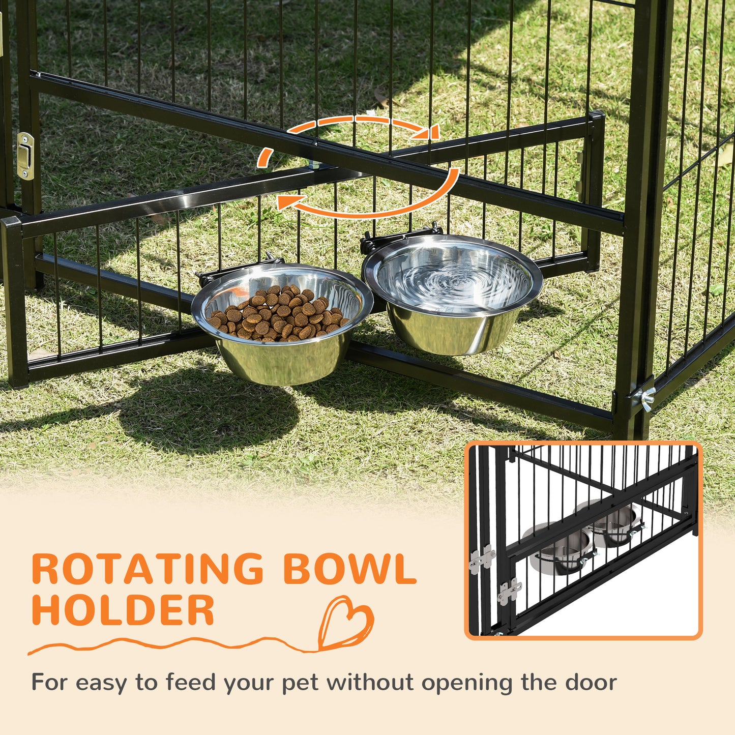 4.6' x 4.6' x 5' Outdoor Dog Kennel with Canopy, Rotating Bowls, Coffee