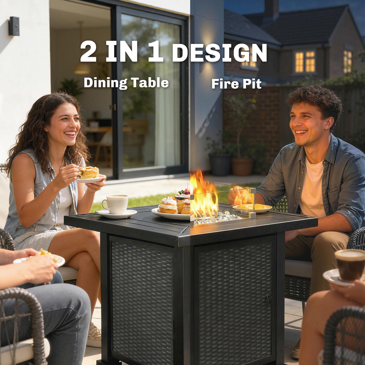32" Propane Gas Fire Pit Table, 50,000 BTU Square Patio Table with Fire Pit, Wind Guard, Lid, CSA Certified, Black