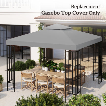 9.8' x 9.8' Square 2-Tier Gazebo Canopy Replacement Top Cover Outdoor Garden Sun Shade, Light Grey