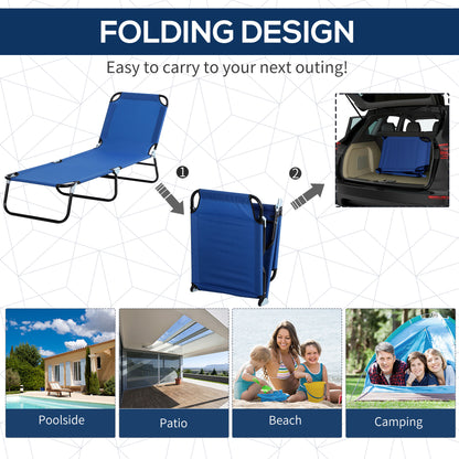 Outdoor Lounge Chair, Adjustable Folding Chaise Lounge, Tanning Chair with Sun Shade for Beach, Camping, Hiking, Backyard, Blue